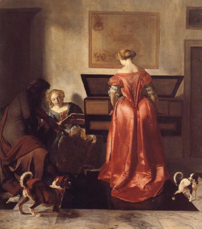 OCHTERVELT, Jacob A Woman Playing a Virgind,AnotherSinging and a man Playing a Violin China oil painting art